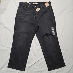 Levi's High Rise Button Fly Distressed Cropped Black Jeans 20W